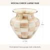MACKENZIE-CHILDS Enamel Vase, Unique Flower-Vase Decor for Living Room, Large, Light-Blue-and-White Sky Check(Mocha Check)