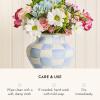 MACKENZIE-CHILDS Enamel Vase, Unique Flower-Vase Decor for Living Room, Large, Light-Blue-and-White Sky Check(Sky Check)