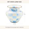 MACKENZIE-CHILDS Enamel Vase, Unique Flower-Vase Decor for Living Room, Large, Light-Blue-and-White Sky Check(Sky Check)