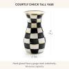 MACKENZIE-CHILDS Enamel Vase, Unique Flower-Vase Decor for Living Room, Tall, Light-Blue-and-White Sky Check(Courtly Check)