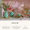 MACKENZIE-CHILDS Enamel Vase, Unique Flower-Vase Decor for Living Room, Tall, Light-Blue-and-White Sky Check(Emerald Check)