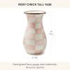 MACKENZIE-CHILDS Enamel Vase, Unique Flower-Vase Decor for Living Room, Tall, Light-Blue-and-White Sky Check(Rosy Check)