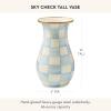 MACKENZIE-CHILDS Enamel Vase, Unique Flower-Vase Decor for Living Room, Tall, Light-Blue-and-White Sky Check(Sky Check)