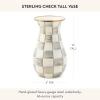 MACKENZIE-CHILDS Enamel Vase, Unique Flower-Vase Decor for Living Room, Tall, Light-Blue-and-White Sky Check(Sterling Check)