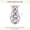 MACKENZIE-CHILDS Enamel Vase, Unique Flower-Vase Decor for Living Room, Tall, Light-Blue-and-White Sky Check(Violet Check)
