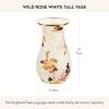 MACKENZIE-CHILDS Enamel Vase, Unique Flower-Vase Decor for Living Room, Tall, Light-Blue-and-White Sky Check(White Wild Rose)