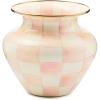 MACKENZIE-CHILDS Enamel Vase, Unique Flower-Vase Decor for Living Room, Large, Light-Blue-and-White Sky Check(Rosy Check)