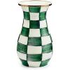MACKENZIE-CHILDS Enamel Vase, Unique Flower-Vase Decor for Living Room, Tall, Light-Blue-and-White Sky Check(Emerald Check)