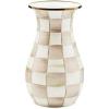 MACKENZIE-CHILDS Enamel Vase, Unique Flower-Vase Decor for Living Room, Tall, Light-Blue-and-White Sky Check(Mocha Check)