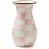 MACKENZIE-CHILDS Enamel Vase, Unique Flower-Vase Decor for Living Room, Tall, Light-Blue-and-White Sky Check(Rosy Check)