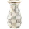 MACKENZIE-CHILDS Enamel Vase, Unique Flower-Vase Decor for Living Room, Tall, Light-Blue-and-White Sky Check(Sterling Check)