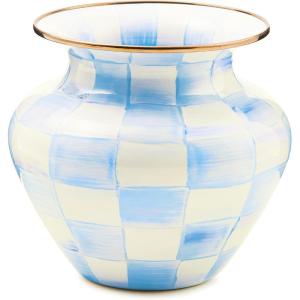 MACKENZIE-CHILDS Enamel Vase, Unique Flower-Vase Decor for Living Room, Large, Light-Blue-and-White Sky Check(Sky Check)