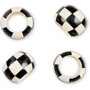MACKENZIE-CHILDS Set of 4 Wood Napkin Rings, Fancy Napkin-Holder Rings, Black-and-White Check