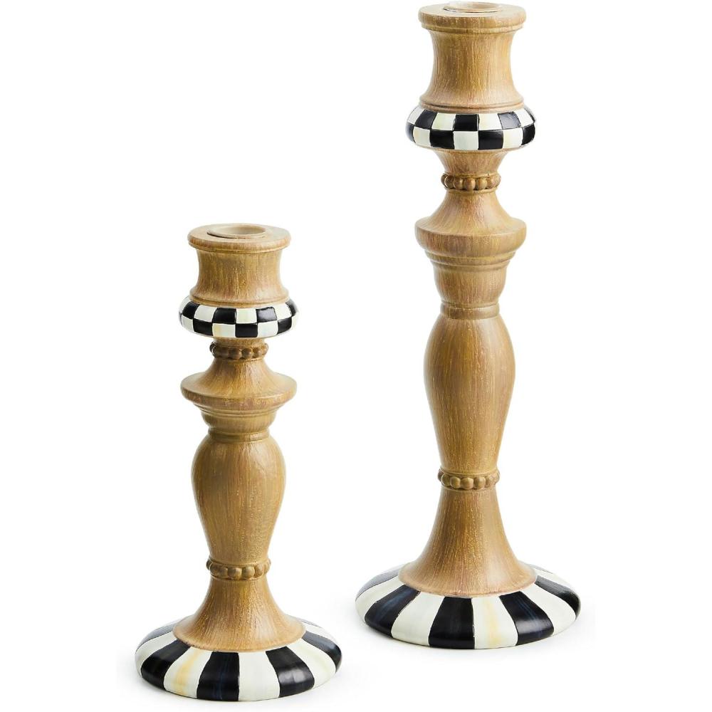 image:imageMACKENZIECHILDS Set of 2 Courtly Candlesticks Cute BlackandWhite CandleHolder Decor