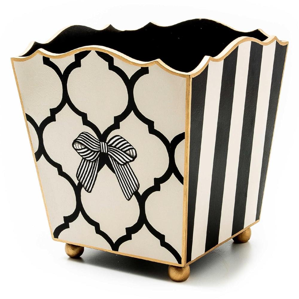 image:imageMACKENZIECHILDS Wood Waste Bin Decorative Wastebasket for Bedroom and Bathroom Trash or Storage Pretty as a Bow