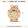 MACKENZIE-CHILDS Desk Clock, Retro Analog Clock for Room Decor, Pink-and-White It’s All About The Bow