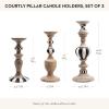 MACKENZIE-CHILDS Pillar Candle Holders, Decorative Candlesticks, Black-and-White Courtly Check and Courtly Stripe, Set of 3