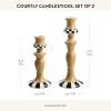 MACKENZIE-CHILDS Set of 2 Courtly Candlesticks, Cute Black-and-White Candle-Holder Decor