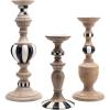 MACKENZIE-CHILDS Pillar Candle Holders, Decorative Candlesticks, Black-and-White Courtly Check and Courtly Stripe, Set of 3