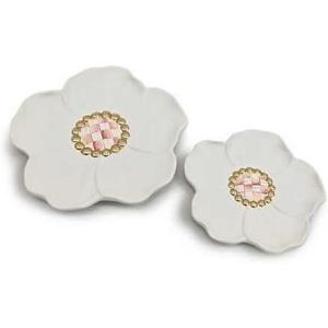 MACKENZIE-CHILDS Set of 2 Resin Trinket Dishes, Decorative Trays and Jewelry Holders, Pink-and-White Rosy Flower