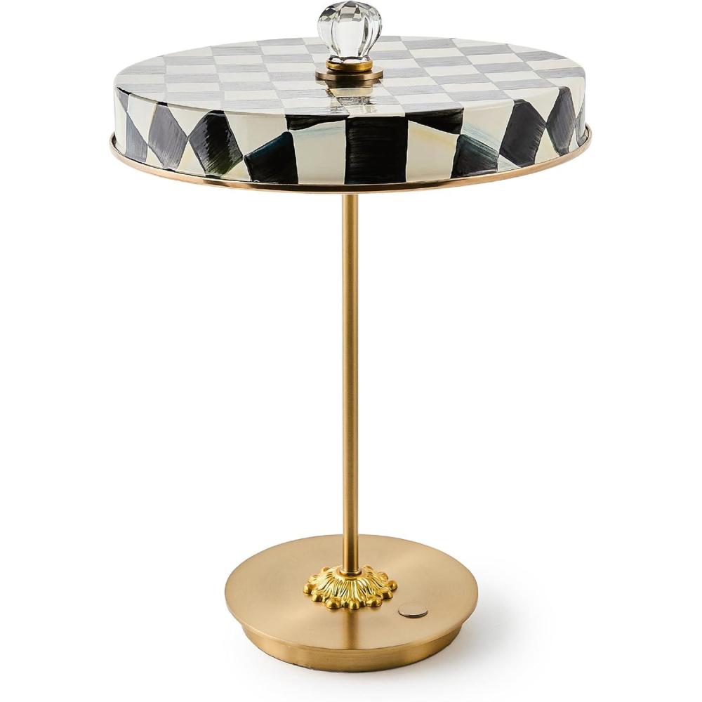 image:imageMACKENZIECHILDS LED Rechargeable Disk Table Lamp Cordless Decorative Lamp PurpleandWhite Violet CheckCourtly Check