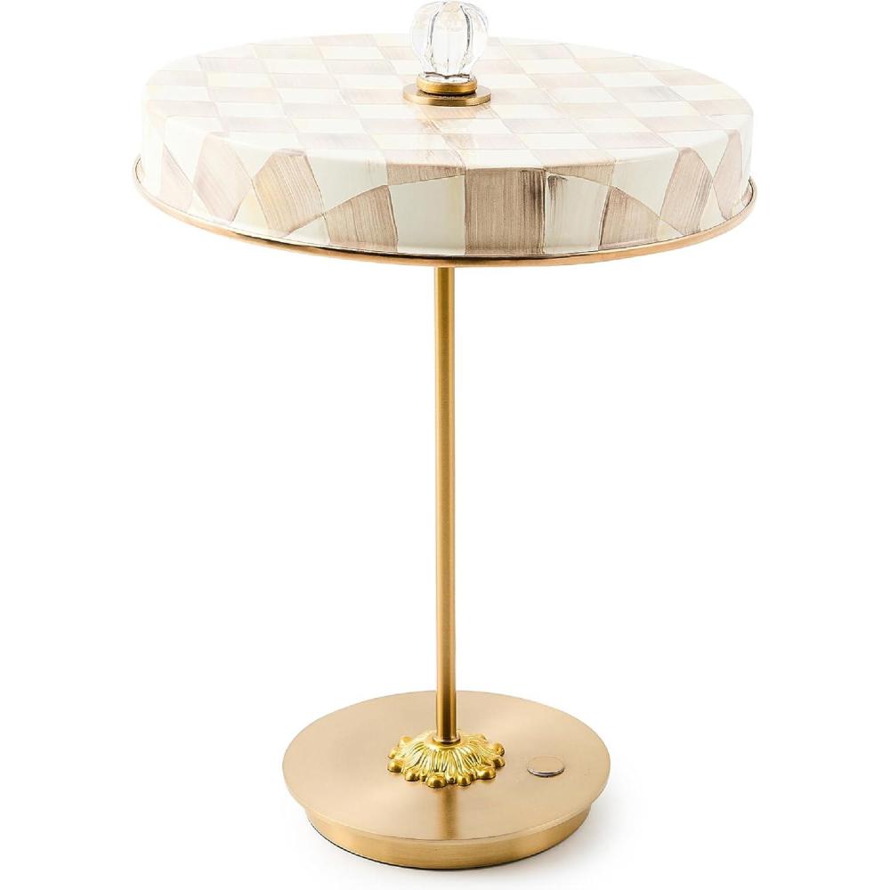 image:imageMACKENZIECHILDS LED Rechargeable Disk Table Lamp Cordless Decorative Lamp PurpleandWhite Violet CheckMocha Check
