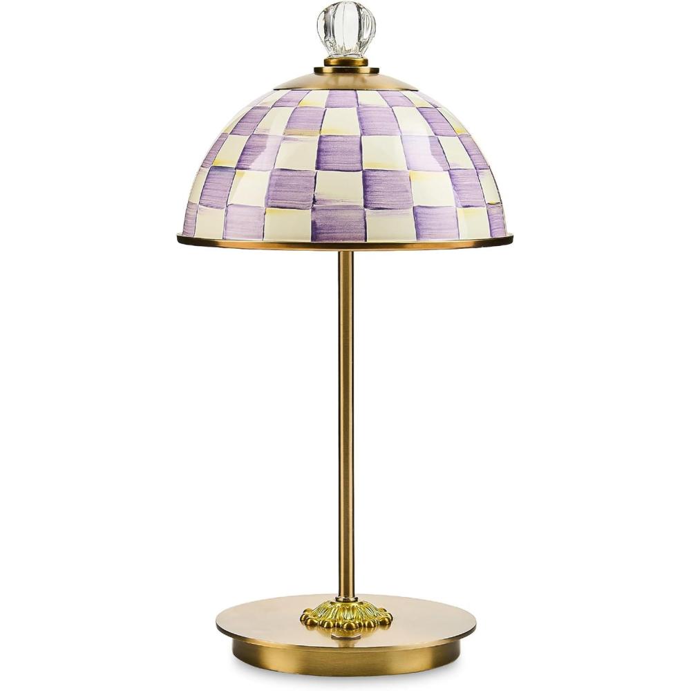 image:imageMACKENZIECHILDS LED Rechargeable Dome Table Lamp Cordless Decorative Lamp PurpleandWhite Violet CheckViolet Check