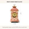 MACKENZIE-CHILDS Desk Clock, Decorative Analog Clock for Living Room or Office, Pink-and-White Rosy Check