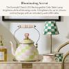 MACKENZIE-CHILDS LED Rechargeable Cafe Table Lamp, Cordless Decorative Lamp, Light-Blue-and-White Sky Check(Emerald Check)