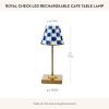 MACKENZIE-CHILDS LED Rechargeable Cafe Table Lamp, Cordless Decorative Lamp, Light-Blue-and-White Sky Check(Royal Check)
