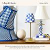 MACKENZIE-CHILDS LED Rechargeable Cafe Table Lamp, Cordless Decorative Lamp, Light-Blue-and-White Sky Check(Royal Check)