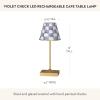 MACKENZIE-CHILDS LED Rechargeable Cafe Table Lamp, Cordless Decorative Lamp, Light-Blue-and-White Sky Check(Violet Check)