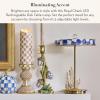 MACKENZIE-CHILDS LED Rechargeable Disk Table Lamp, Cordless Decorative Lamp, Purple-and-White Violet Check(Royal Check)