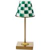 MACKENZIE-CHILDS LED Rechargeable Cafe Table Lamp, Cordless Decorative Lamp, Light-Blue-and-White Sky Check(Emerald Check)