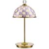 MACKENZIE-CHILDS LED Rechargeable Dome Table Lamp, Cordless Decorative Lamp, Purple-and-White Violet Check(Violet Check)