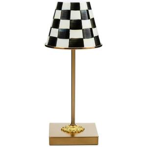 MACKENZIE-CHILDS LED Rechargeable Cafe Table Lamp, Cordless Decorative Lamp, Light-Blue-and-White Sky Check(Courtly Check)