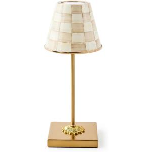MACKENZIE-CHILDS LED Rechargeable Cafe Table Lamp, Cordless Decorative Lamp, Light-Blue-and-White Sky Check(Mocha Check)