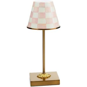 MACKENZIE-CHILDS LED Rechargeable Cafe Table Lamp, Cordless Decorative Lamp, Light-Blue-and-White Sky Check(Rosy Check)