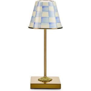 MACKENZIE-CHILDS LED Rechargeable Cafe Table Lamp, Cordless Decorative Lamp, Light-Blue-and-White Sky Check(Sky Check)
