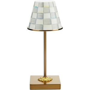 MACKENZIE-CHILDS LED Rechargeable Cafe Table Lamp, Cordless Decorative Lamp, Light-Blue-and-White Sky Check(Sterling Check)