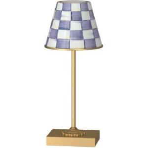 MACKENZIE-CHILDS LED Rechargeable Cafe Table Lamp, Cordless Decorative Lamp, Light-Blue-and-White Sky Check(Violet Check)