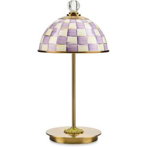 MACKENZIE-CHILDS LED Rechargeable Dome Table Lamp, Cordless Decorative Lamp, Purple-and-White Violet Check(Violet Check)