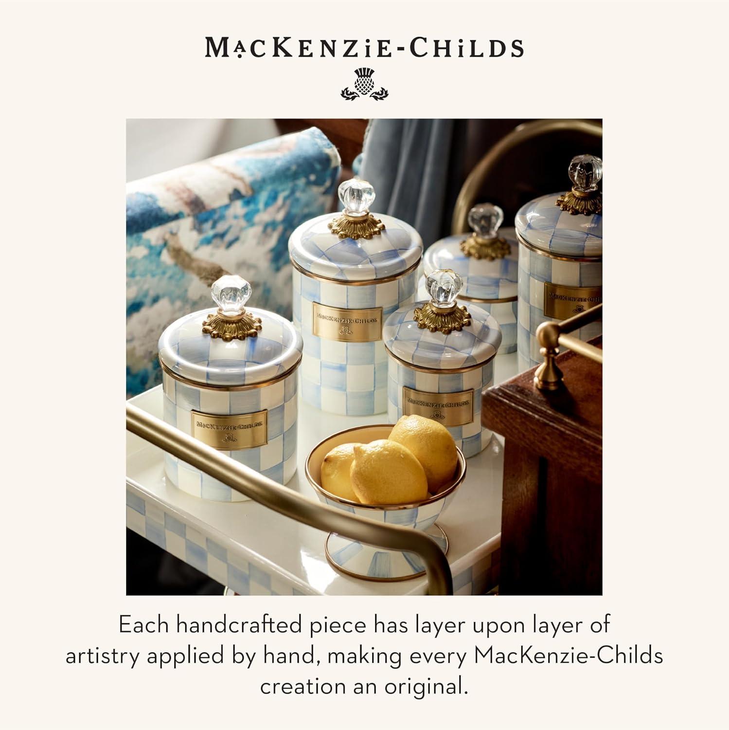 image:imageMACKENZIECHILDS Enamel Canister Kitchen Storage Container with Lid Demi 24Ounce Capacity LightBlueandWhite Sky CheckSky Check