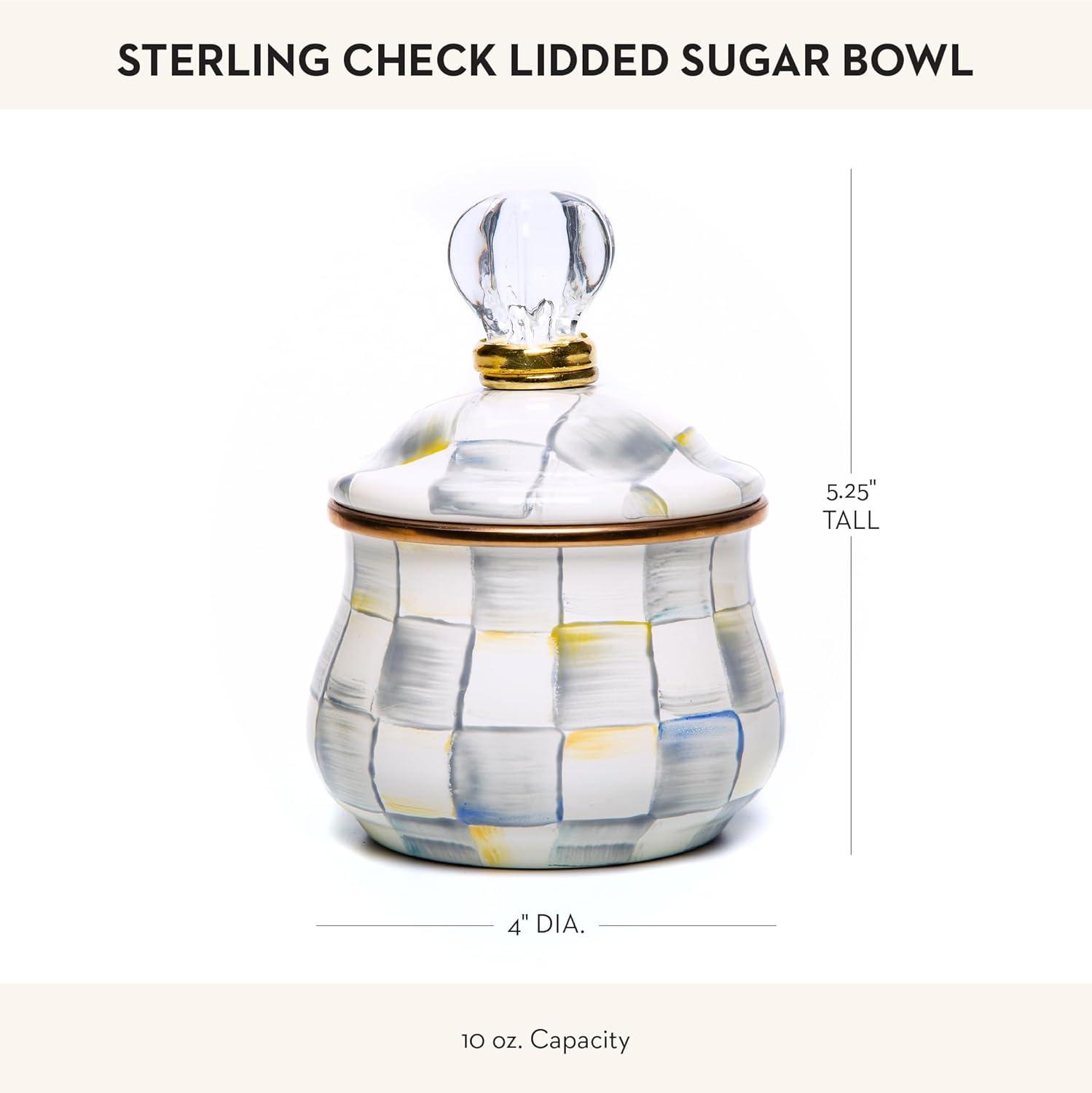 image:imageMACKENZIECHILDS Enamel Lidded Sugar Bowl Small Serving Bowl with Lid 10Ounce Capacity LightBlueandWhite Sky CheckSterling Check