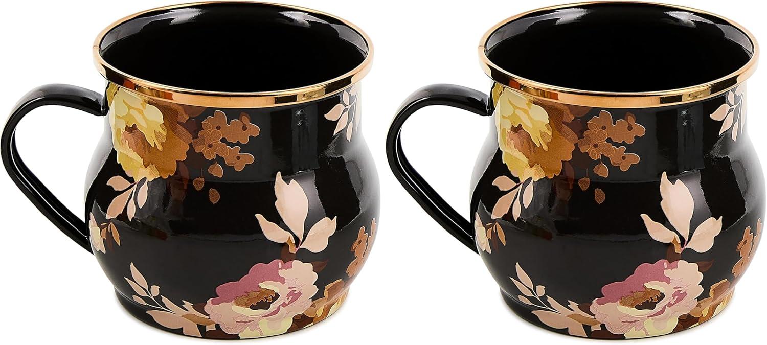 image:imageMACKENZIECHILDS Enamel Mug Cute Enamelware Tea or Coffee Mug 16 Ounces Wild Rose SlateBrown Wild Rose