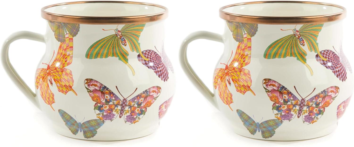image:imageMACKENZIECHILDS Enamel Mug Cute Enamelware Tea or Coffee Mug 16 Ounces Wild Rose SlateButterfly Garden