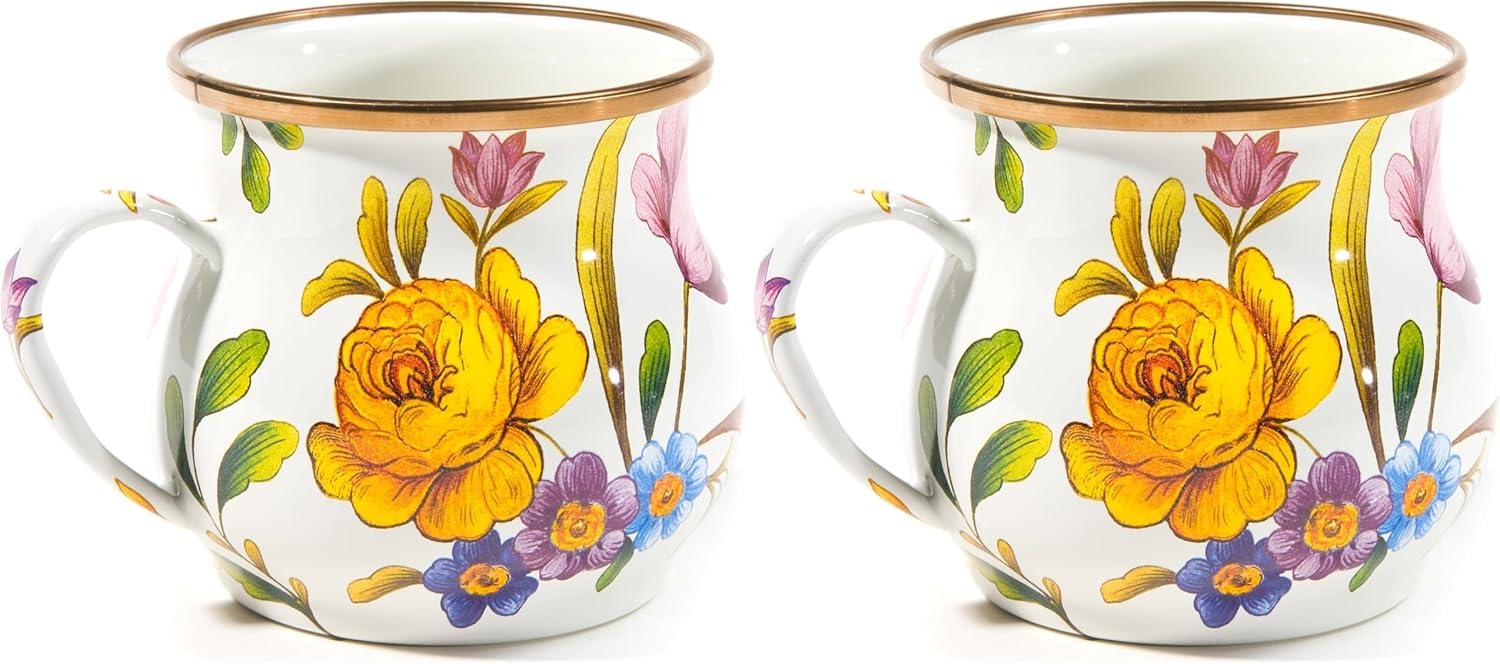 image:imageMACKENZIECHILDS Enamel Mug Cute Enamelware Tea or Coffee Mug 16 Ounces Wild Rose SlateWhite Flower Market