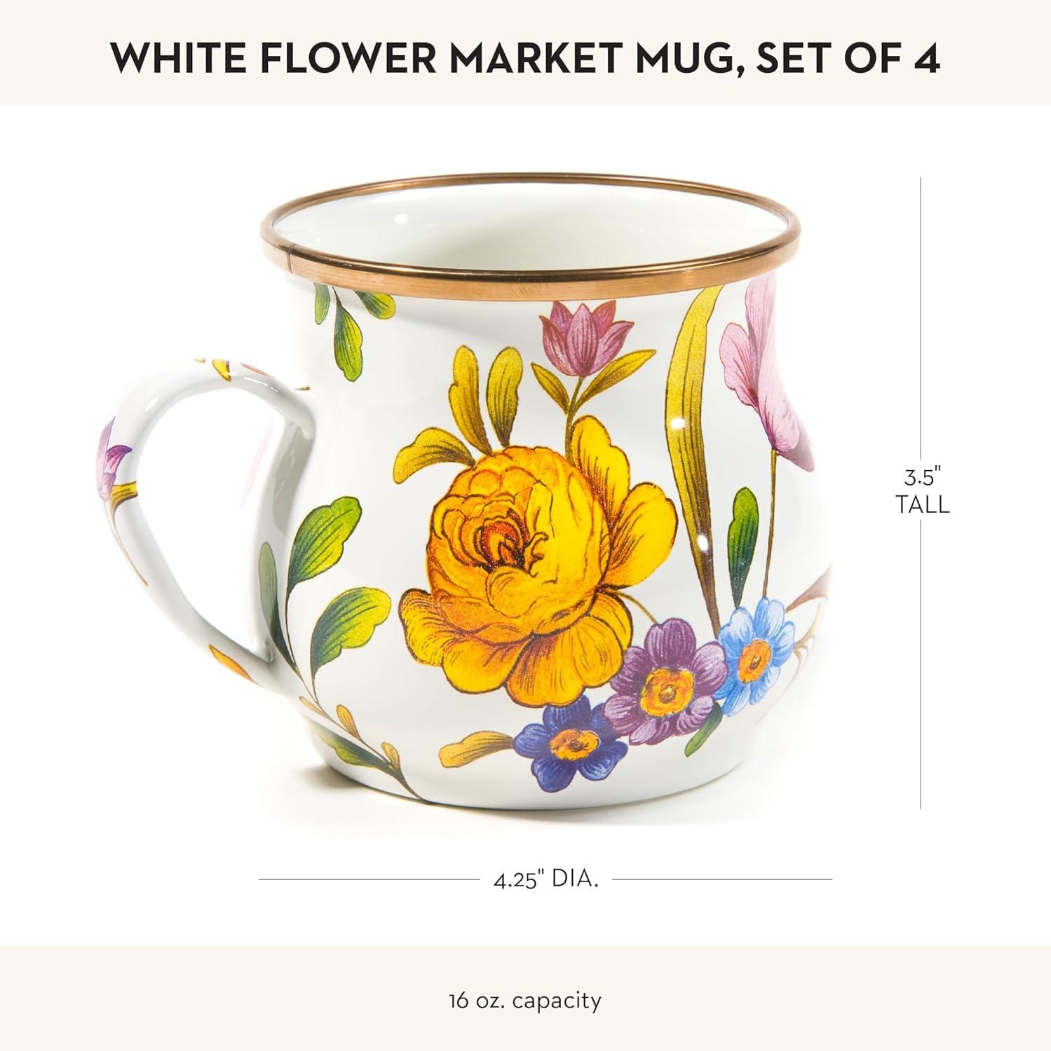 image:imageMACKENZIECHILDS Enamel Mug Cute Enamelware Tea or Coffee Mug 16 Ounces Wild Rose SlateWhite Flower Market