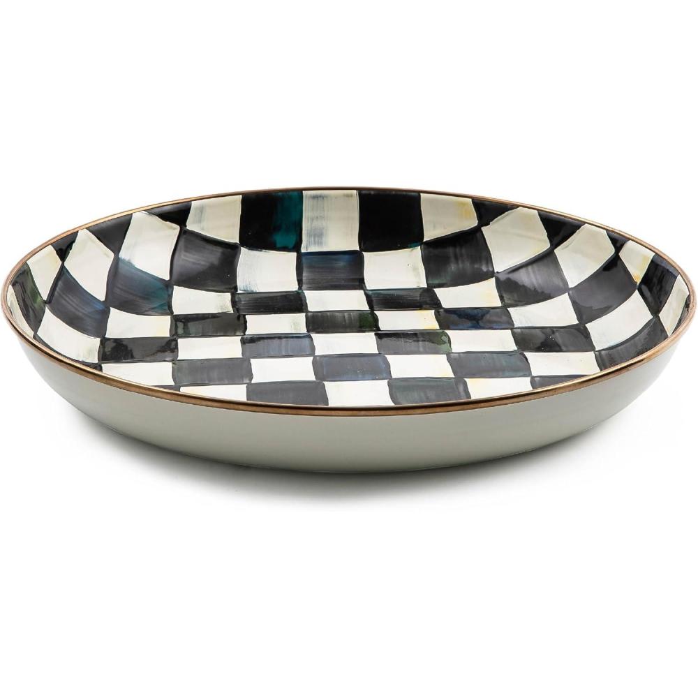 image:imageMACKENZIECHILDS Enamel Abundant Bowl Decorative or Serving Bowl 13Cup Capacity Wild Rose SlateCourtly Check