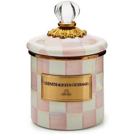 image:imageMACKENZIECHILDS Enamel Canister Kitchen Storage Container with Lid Demi 24Ounce Capacity LightBlueandWhite Sky CheckRosy Check